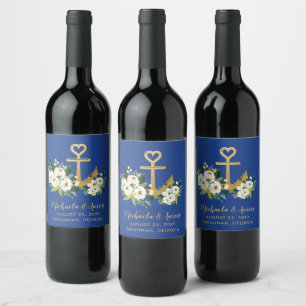 Rótulo De Garrafa De Cerveja Casamento Náutico Dourado Anchor Floral