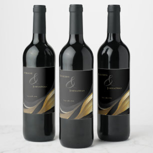 Rótulo De Garrafa De Cerveja Casamento negro e Dourado moderno