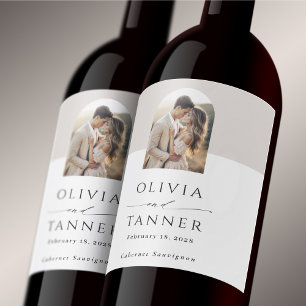 Rótulo De Garrafa De Cerveja Casamento Neutral Beige Foto do Arch Elegante Mode