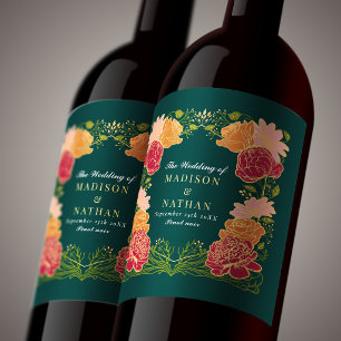 Rótulo De Garrafa De Cerveja Casamento no Jardim Floral Encantado Fantasia Verd