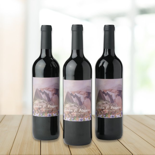 Rótulo De Garrafa De Cerveja Casamento no Jardim Floral Roxo (Criador carregado)