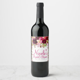 Rótulo De Garrafa De Cerveja Casamento Ousado Burgundy Dourado Floral Rosa Mars