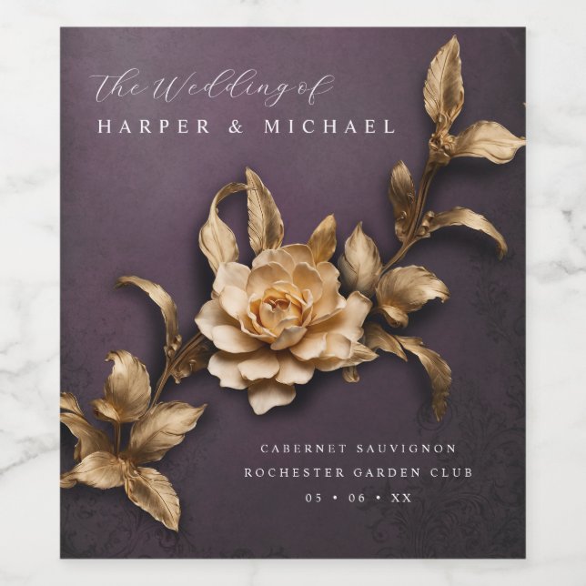 Rótulo De Garrafa De Cerveja Casamento personalizado de flores metálicas 3d (Rótulo Único)