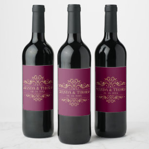 Rótulo De Garrafa De Cerveja Casamento Personalizado de Frame Elegante Burgundy