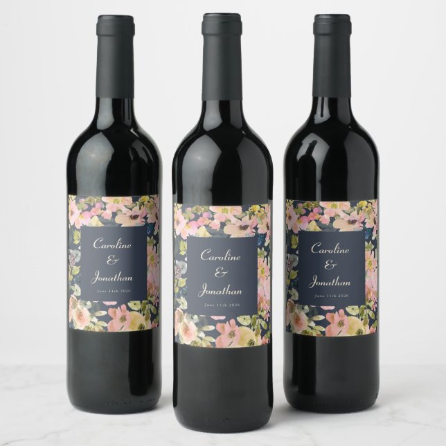 Rótulo De Garrafa De Cerveja Casamento Personalizado Floral e Blush Elegante e  (Garrafas)