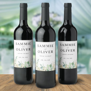 Rótulo De Garrafa De Cerveja Casamento Personalizado Magnólia Eucalipto Elegant