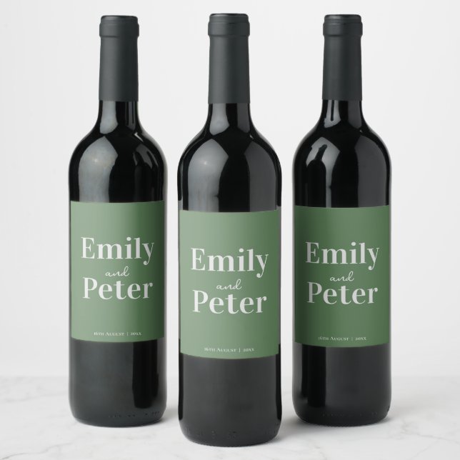Rótulo De Garrafa De Cerveja Casamento Personalizado Verde Sage Moderno (Garrafas)