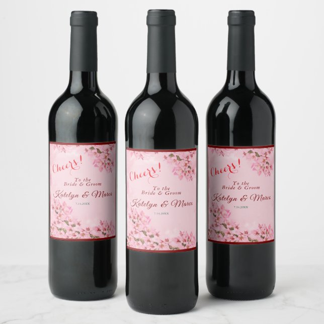 Rótulo De Garrafa De Cerveja Casamento Pink Cherry Blossoms (Garrafas)