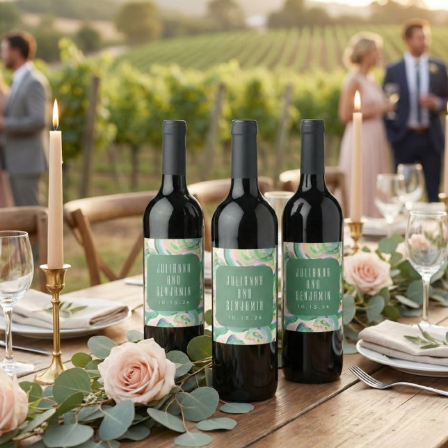 Rótulo De Garrafa De Cerveja Casamento por Aquarela Abstrato Verde com Artsy Mo (Criador carregado)