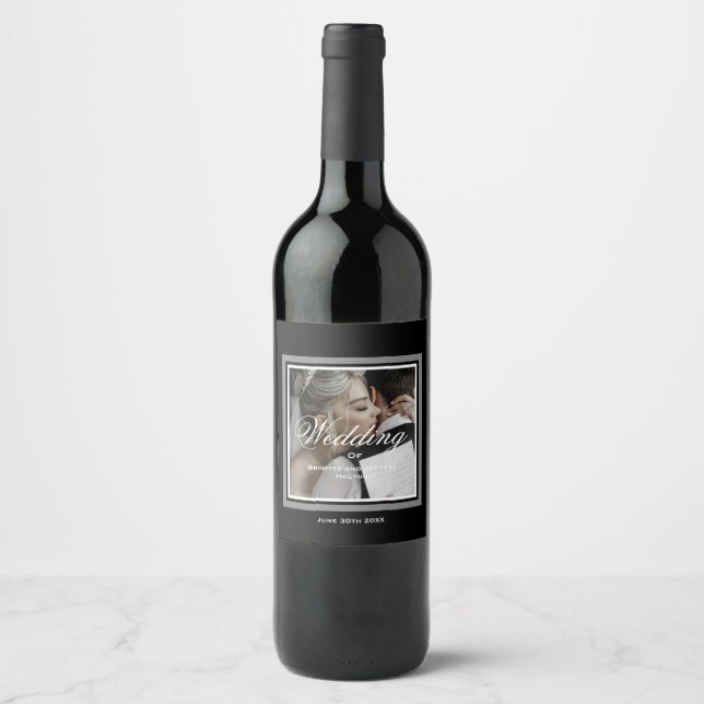 Rótulo De Garrafa De Cerveja Casamento preto e branco (Frente)