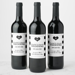 Rótulo De Garrafa De Cerveja Casamento preto e branco moderno