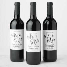 Rótulo De Garrafa De Cerveja Casamento Preto e Branco Moderno do Sr e Sra