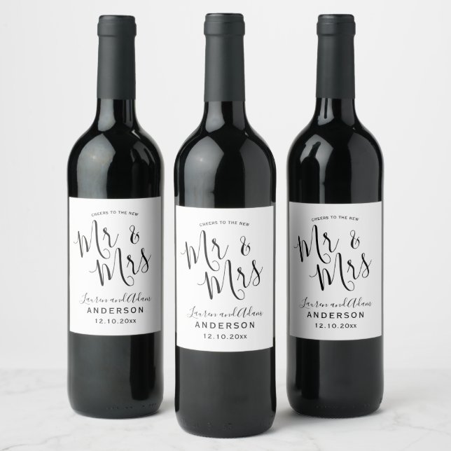 Rótulo De Garrafa De Cerveja Casamento Preto e Branco Moderno do Sr e Sra (Garrafas)