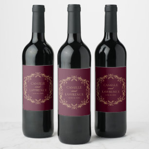 Rótulo De Garrafa De Cerveja Casamento Quadro Floral Toile Champagne Borgonha