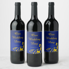 Rótulo De Garrafa De Cerveja Casamento Real Azul e Dourado