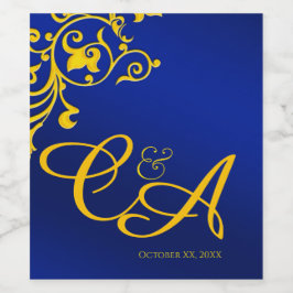 Rótulo De Garrafa De Cerveja Casamento Real Azul e Monograma Dourado
