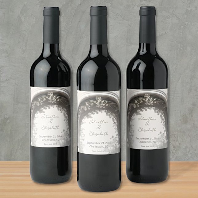 Rótulo De Garrafa De Cerveja Casamento Romântico de Arca Botânica (Romantic Boho Botanical Arch Wedding Wine Labels)