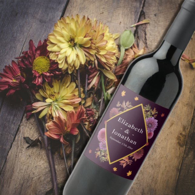 Rótulo De Garrafa De Cerveja Casamento Romântico de Dahlia de outono (Criador carregado)