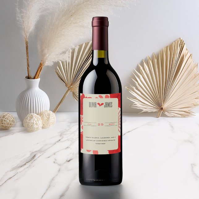 Rótulo De Garrafa De Cerveja Casamento Romântico Vermelho Floral (Criador carregado)