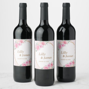 Rótulo De Garrafa De Cerveja Casamento Rosa Floral