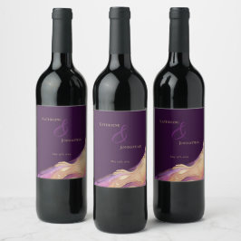 Rótulo De Garrafa De Cerveja Casamento Roxo e Dourado Moderno