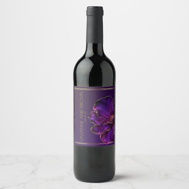 Rótulo De Garrafa De Cerveja Casamento Roxo Violeta Luminoso Moderno  (Frente)