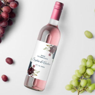 Rótulo De Garrafa De Cerveja Casamento Russo De Madeira Com Flores De Burgundy