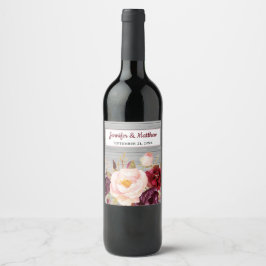 Rótulo De Garrafa De Cerveja Casamento Russo Floral Burgundy Blush