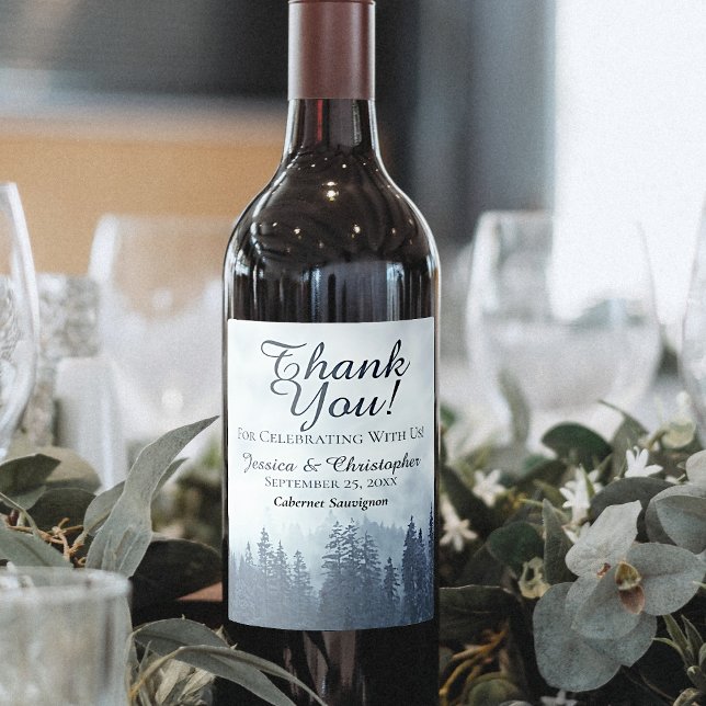 Rótulo De Garrafa De Cerveja Casamento Rustic Blue Pine Trees Obrigado (Criador carregado)