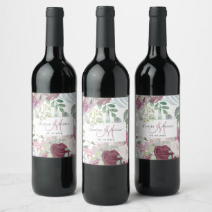Rótulo De Garrafa De Cerveja Casamento Rustic Burgundy Watercolor Monograma Flo