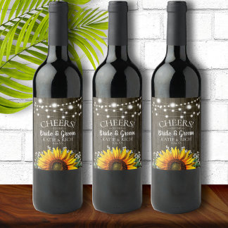 Rótulo De Garrafa De Cerveja Casamento Rustic Country Sunflower