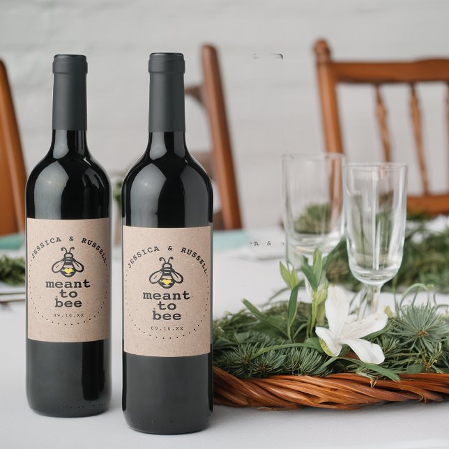 Rótulo De Garrafa De Cerveja Casamento Rústico Abelha Destinada a Ser (Rustic Meant To Bee Wedding Wine Label)