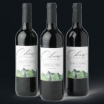 Rótulo De Garrafa De Cerveja Casamento Rústico Floresta Montanha<br><div class="desc">Cena rústica charmosa em aquarela de floresta e montanha,  rótulos de vinho personalizados. Gráfico de caligrafia elegante "Cheers" com modelo de estilo de design moderno fornece linhas para nomes,  data do evento e frase.</div>