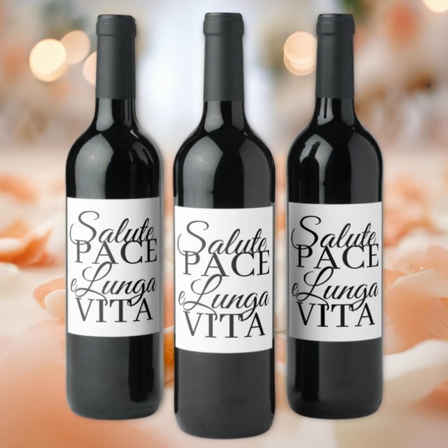 Rótulo De Garrafa De Cerveja Casamento Salute, Pace, e Lunga Vita  (Salute, Pace, e Lunga Vita Italian Heritage Saying (Health, Peace and Long Life) Wedding Wine Label)