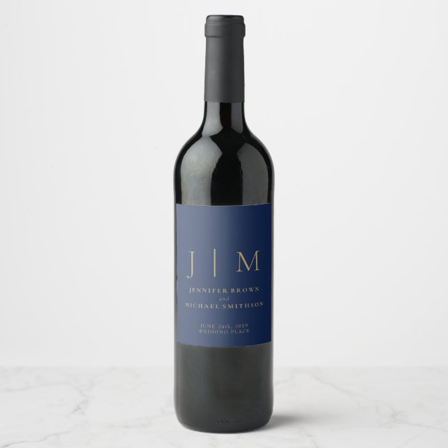 Rótulo De Garrafa De Cerveja Casamento Simples Minimalista Suíte Dourado Azul-M (Frente)