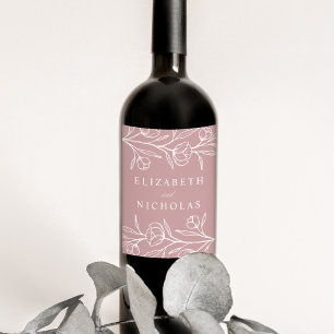 Rótulo De Garrafa De Cerveja Casamento Sketched Floral Rosa Poeirento