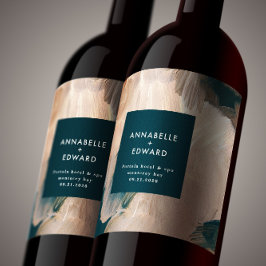 Rótulo De Garrafa De Cerveja Casamento teal painterino da boêmia moderna