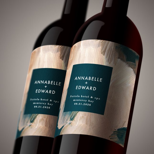 Rótulo De Garrafa De Cerveja Casamento teal painterino da boêmia moderna (Criador carregado)