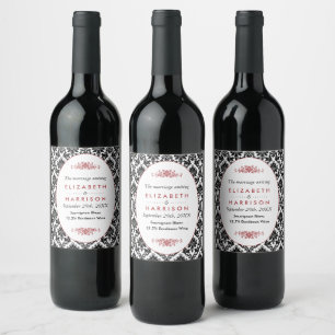 Rótulo De Garrafa De Cerveja Casamento tema damasco vermelho, preto e branco