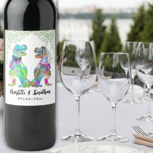 Rótulo De Garrafa De Cerveja Casamento Temático de Dinossauro Colorido Personal
