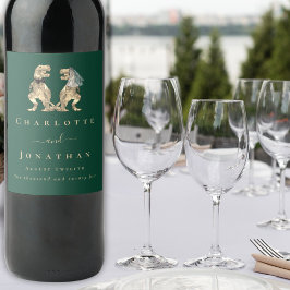 Rótulo De Garrafa De Cerveja Casamento Temático de Dinossauros Verde Escuro