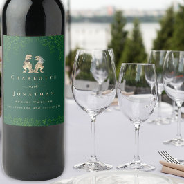 Rótulo De Garrafa De Cerveja Casamento Temático de Dinossauros Verde Escuro