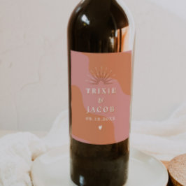 Rótulo De Garrafa De Cerveja Casamento TRIXIE Retro Rosa & Orange 70s