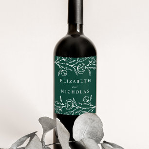 Rótulo De Garrafa De Cerveja Casamento Verde com Florais Desenhadas