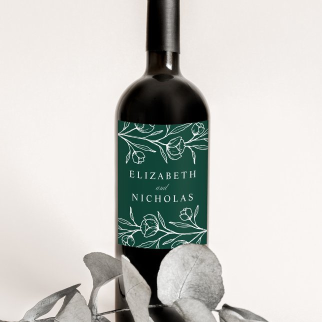 Rótulo De Garrafa De Cerveja Casamento Verde com Florais Desenhadas (Criador carregado)