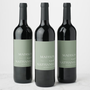 Rótulo De Garrafa De Cerveja Casamento Verde de Sage Moderno Minimalista