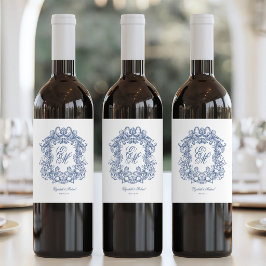 Rótulo De Garrafa De Cerveja Casamento Vintage Elegante Monograma Azul