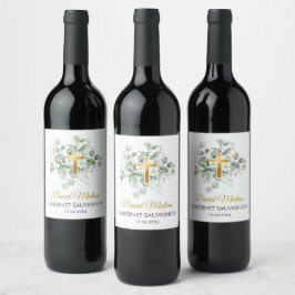 Rótulo De Garrafa De Cerveja Católico Batismo Aquarela Verde Deixa Religioso