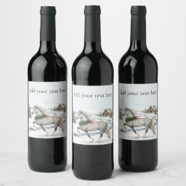 Rótulo De Garrafa De Cerveja Cavalo Islandês Festivo em Paisagem de Inverno