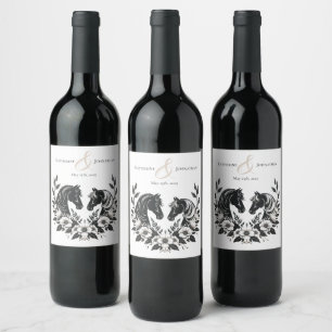 Rótulo De Garrafa De Cerveja Cavalos de Casamento e Flores do País